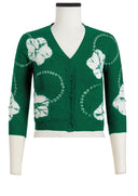 Charlotte Cardigan V Neck 3/4 Sleeve_70% Silk 30% Cashmere (Flower Ring Shibori)