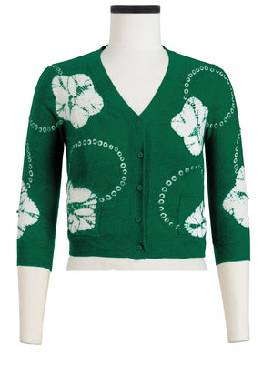 Charlotte Cardigan V Neck 3/4 Sleeve_70% Silk 30% Cashmere (Flower Ring Shibori)
