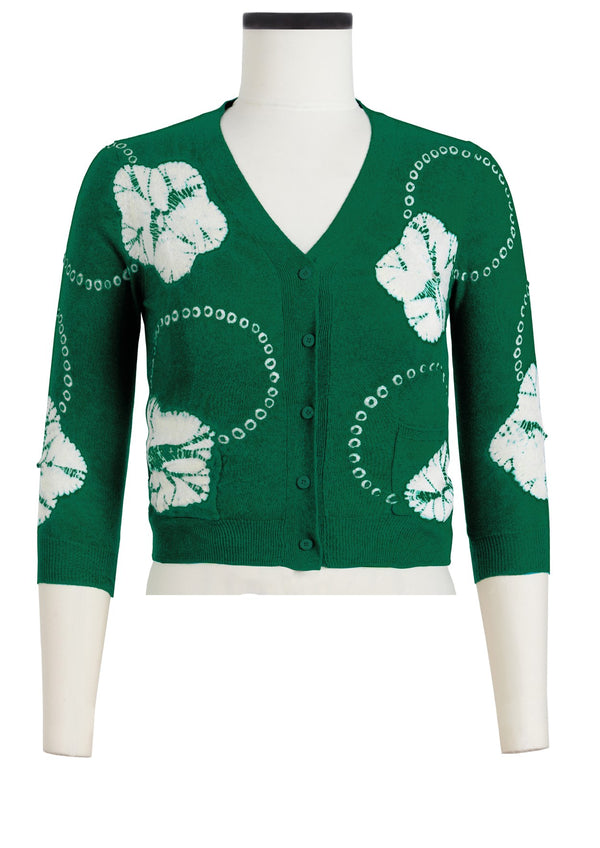 Charlotte Cardigan V Neck 3/4 Sleeve_70% Silk 30% Cashmere (Flower Ring Shibori)