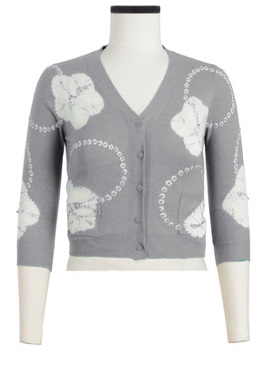 Charlotte Cardigan V Neck 3/4 Sleeve_70% Silk 30% Cashmere (Flower Ring Shibori)