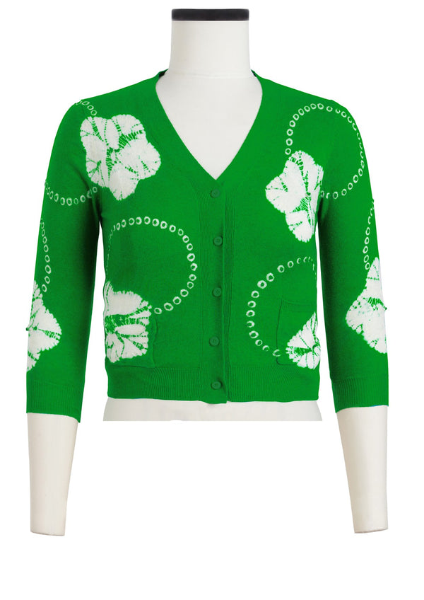 Charlotte Cardigan V Neck 3/4 Sleeve_70% Silk 30% Cashmere (Flower Ring Shibori)