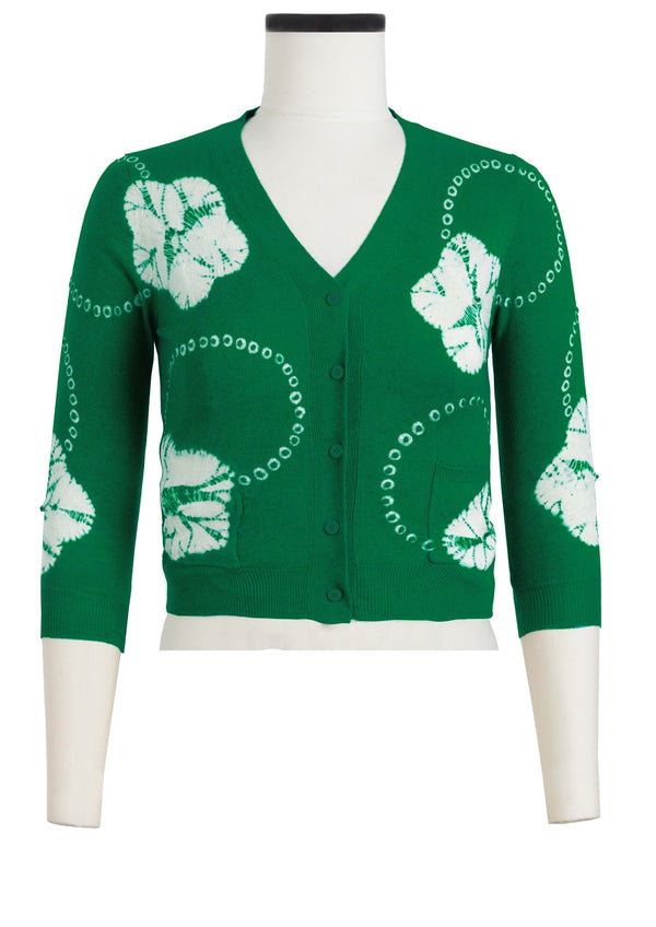 Charlotte Cardigan V Neck 3/4 Sleeve_70% Silk 30% Cashmere (Flower Ring Shibori)
