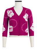 Charlotte Cardigan V Neck 3/4 Sleeve_70% Silk 30% Cashmere (Flower Ring Shibori)