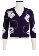 Charlotte Cardigan V Neck 3/4 Sleeve_70% Silk 30% Cashmere (Flower Ring Shibori)
