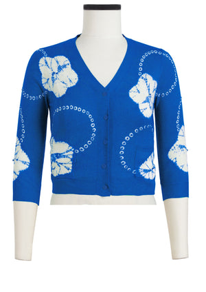 Charlotte Cardigan V Neck 3/4 Sleeve_70% Silk 30% Cashmere (Flower Ring Shibori)