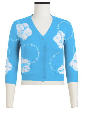 Charlotte Cardigan V Neck 3/4 Sleeve_70% Silk 30% Cashmere (Flower Ring Shibori)