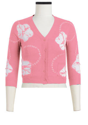 Charlotte Cardigan V Neck 3/4 Sleeve_70% Silk 30% Cashmere (Flower Ring Shibori)