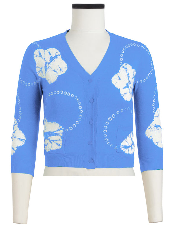 Charlotte Cardigan V Neck 3/4 Sleeve_70% Silk 30% Cashmere (Flower Ring Shibori)
