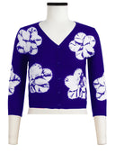 Charlotte Cardigan V Neck 3/4 Sleeve_70% Silk 30% Cashmere (Flower Shibori)