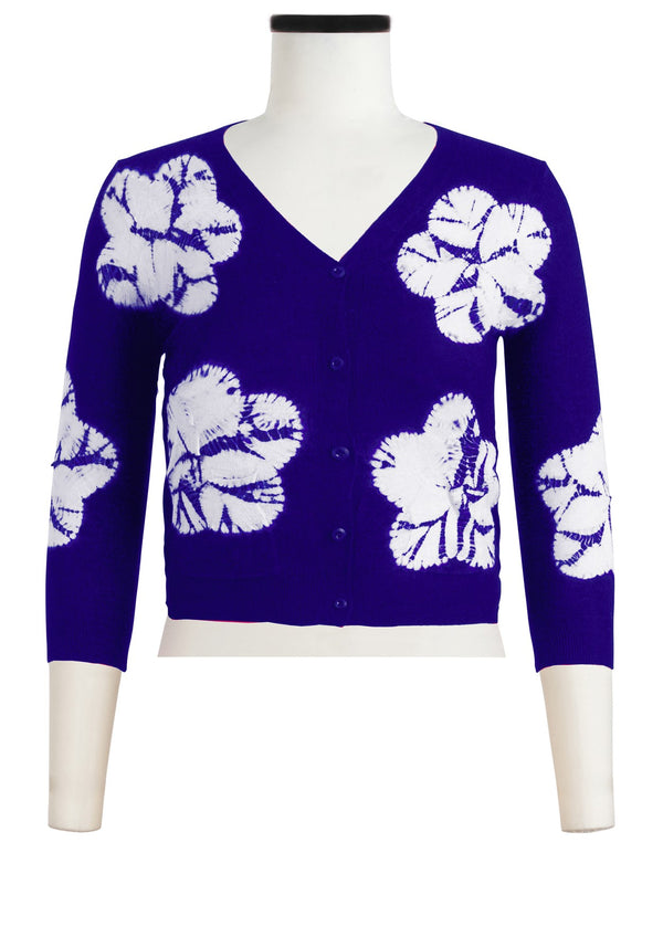 Charlotte Cardigan V Neck 3/4 Sleeve_70% Silk 30% Cashmere (Flower Shibori)