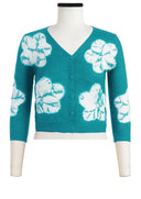 Charlotte Cardigan V Neck 3/4 Sleeve_70% Silk 30% Cashmere (Flower Shibori)