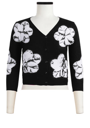 Charlotte Cardigan V Neck 3/4 Sleeve_70% Silk 30% Cashmere (Flower Shibori)