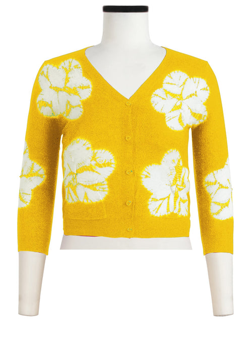 Charlotte Cardigan V Neck 3/4 Sleeve_70% Silk 30% Cashmere (Flower Shibori)
