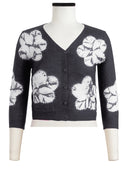 Charlotte Cardigan V Neck 3/4 Sleeve_70% Silk 30% Cashmere (Flower Shibori)