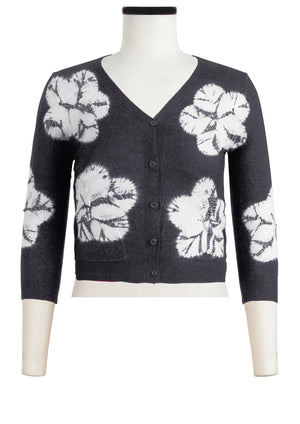 Charlotte Cardigan V Neck 3/4 Sleeve_70% Silk 30% Cashmere (Flower Shibori)