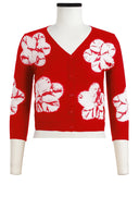 Charlotte Cardigan V Neck 3/4 Sleeve_70% Silk 30% Cashmere (Flower Shibori)