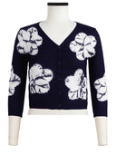 Charlotte Cardigan V Neck 3/4 Sleeve_70% Silk 30% Cashmere (Flower Shibori)