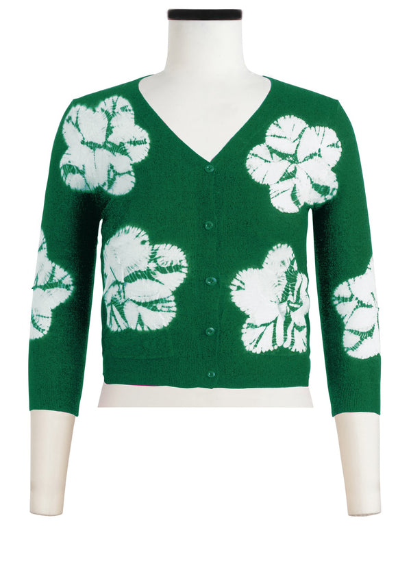 Charlotte Cardigan V Neck 3/4 Sleeve_70% Silk 30% Cashmere (Flower Shibori)