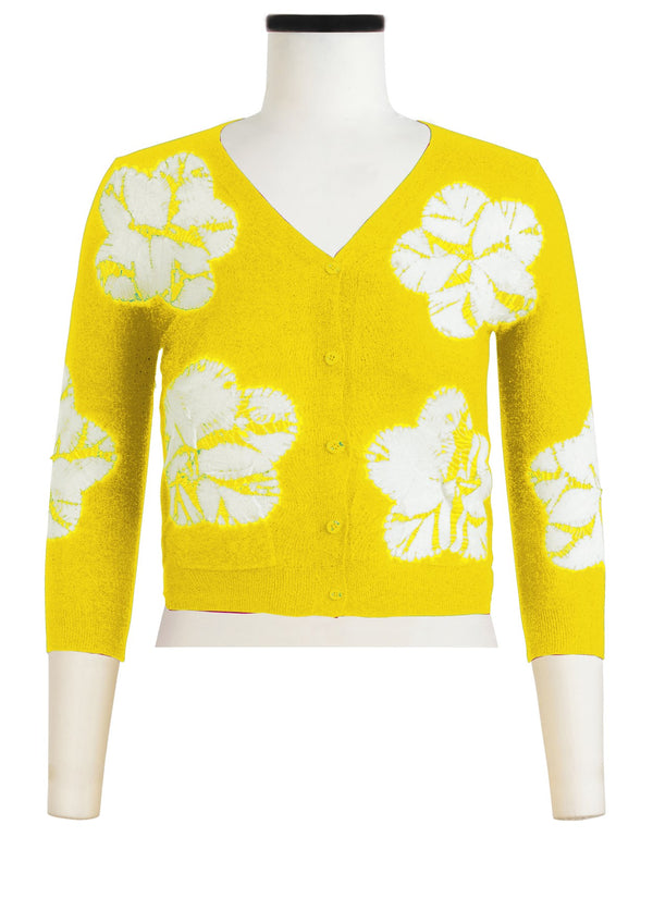 Charlotte Cardigan V Neck 3/4 Sleeve_70% Silk 30% Cashmere (Flower Shibori)