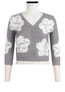 Charlotte Cardigan V Neck 3/4 Sleeve_70% Silk 30% Cashmere (Flower Shibori)