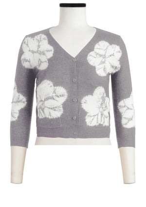 Charlotte Cardigan V Neck 3/4 Sleeve_70% Silk 30% Cashmere (Flower Shibori)