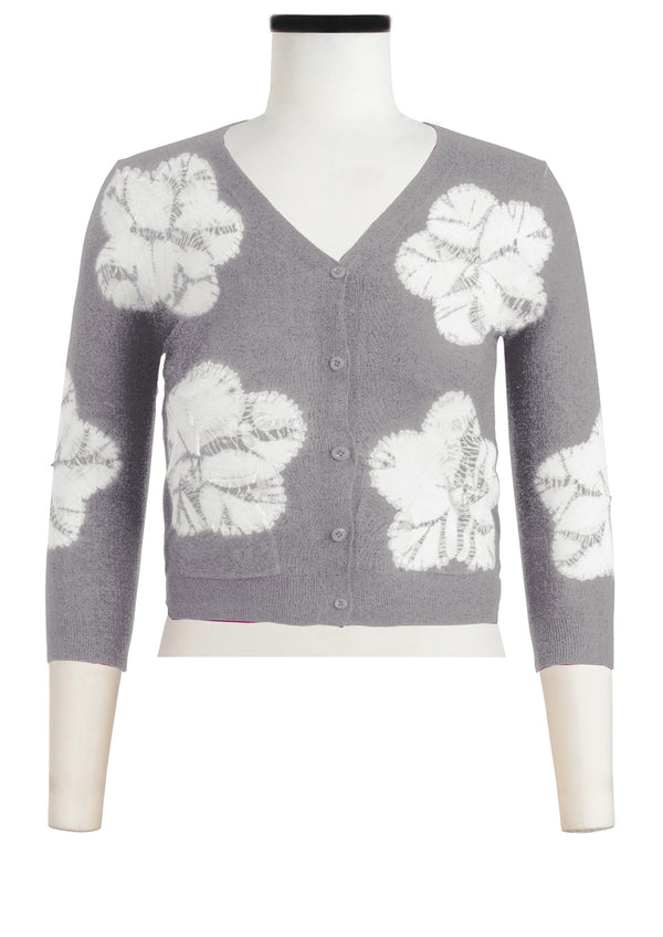 Charlotte Cardigan V Neck 3/4 Sleeve_70% Silk 30% Cashmere (Flower Shibori)