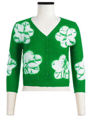 Charlotte Cardigan V Neck 3/4 Sleeve_70% Silk 30% Cashmere (Flower Shibori)