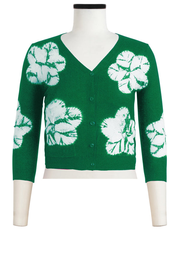 Charlotte Cardigan V Neck 3/4 Sleeve_70% Silk 30% Cashmere (Flower Shibori)