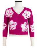 Charlotte Cardigan V Neck 3/4 Sleeve_70% Silk 30% Cashmere (Flower Shibori)