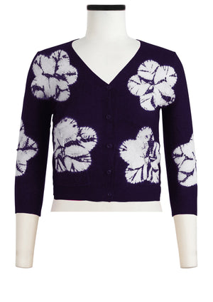 Charlotte Cardigan V Neck 3/4 Sleeve_70% Silk 30% Cashmere (Flower Shibori)