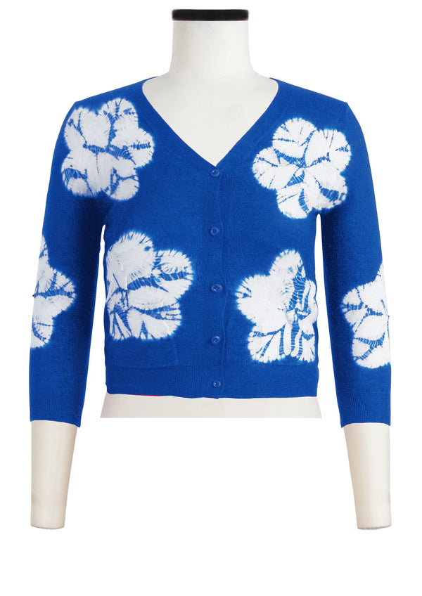 Charlotte Cardigan V Neck 3/4 Sleeve_70% Silk 30% Cashmere (Flower Shibori)
