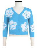 Charlotte Cardigan V Neck 3/4 Sleeve_70% Silk 30% Cashmere (Flower Shibori)