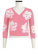 Charlotte Cardigan V Neck 3/4 Sleeve_70% Silk 30% Cashmere (Flower Shibori)