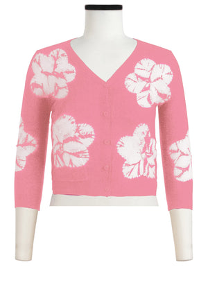 Charlotte Cardigan V Neck 3/4 Sleeve_70% Silk 30% Cashmere (Flower Shibori)