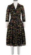 Audrey Dress #4 Shirt Collar 3/4 Sleeve Long Length Cotton Musola (Forest Animal)