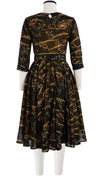 Laurent Dress Jewel Neck 3/4 Sleeve Long Length Wool Musola (Forest Animal)