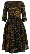 Laurent Dress Jewel Neck 3/4 Sleeve Long Length Wool Musola (Forest Animal)
