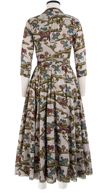 Avenue Dress Shirt Collar 3/4 Sleeve Midi Length Cotton Musola (Forest Animal)