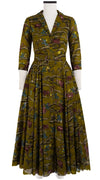 Avenue Dress Shirt Collar 3/4 Sleeve Midi Length Cotton Musola (Forest Animal)