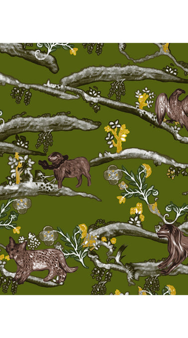 Laurent Dress Jewel Neck 3/4 Sleeve Long Length Wool Musola (Forest Animal)