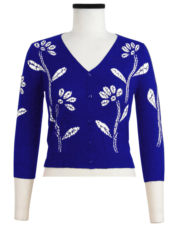 Charlotte Cardigan V Neck 3/4 Sleeve_70% Silk 30% Cashmere (Garden Shibori)