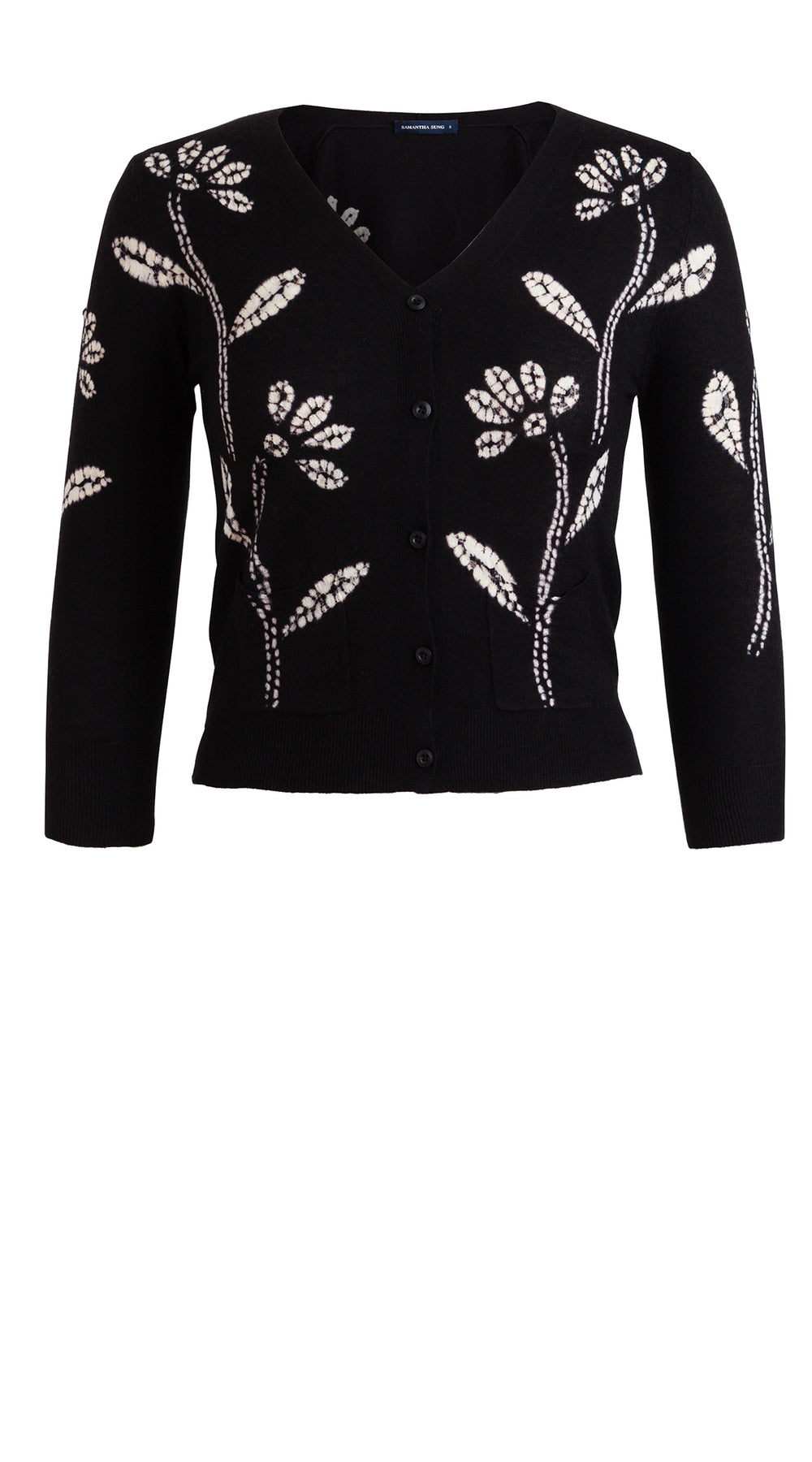 Charlotte Cardigan V Neck 3/4 Sleeve_70% Silk 30% Cashmere (Garden Shibori)