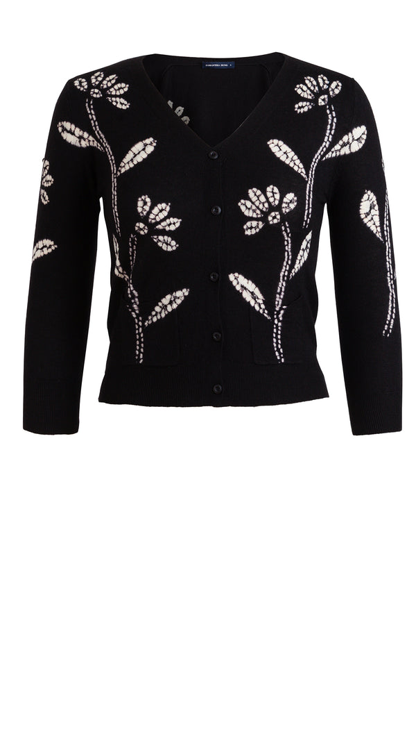 Charlotte Cardigan V Neck 3/4 Sleeve_70% Silk 30% Cashmere (Garden Shibori)