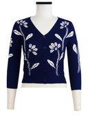 Charlotte Cardigan V Neck 3/4 Sleeve_70% Silk 30% Cashmere (Garden Shibori)