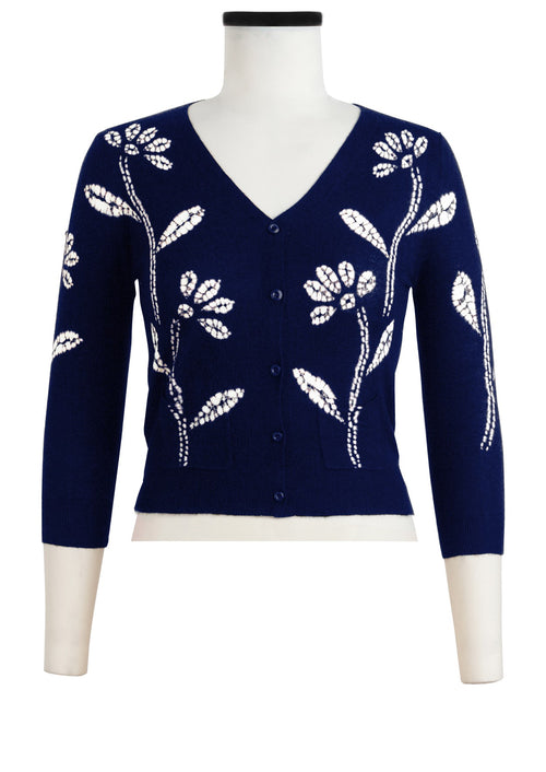 Charlotte Cardigan V Neck 3/4 Sleeve_70% Silk 30% Cashmere (Garden Shibori)