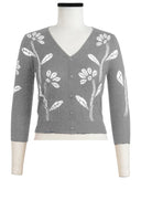 Charlotte Cardigan V Neck 3/4 Sleeve_70% Silk 30% Cashmere (Garden Shibori)