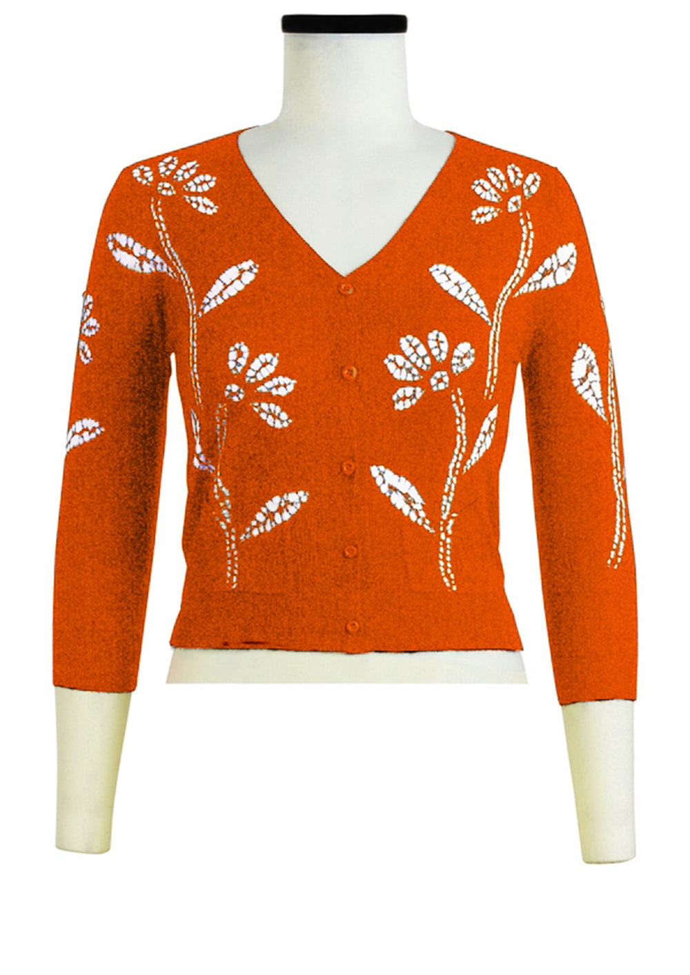 Charlotte Cardigan V Neck 3/4 Sleeve_70% Silk 30% Cashmere (Garden Shibori)