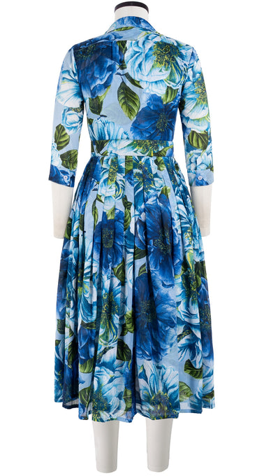 Audrey Dress #2 Shirt Collar 3/4 Sleeve Midi Length Cotton Musola (Giant Poppy Ground)
