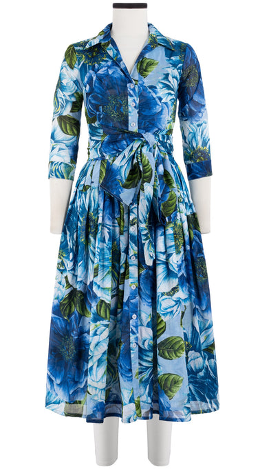 Audrey Dress #2 Shirt Collar 3/4 Sleeve Midi Length Cotton Musola (Giant Poppy Ground)