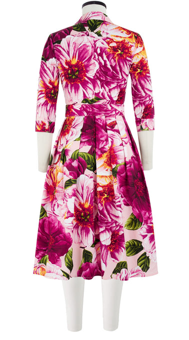 Audrey Dress #1 Shirt Collar 3/4 Sleeve Long Length Cotton Stretch (Giant Poppy Ground)